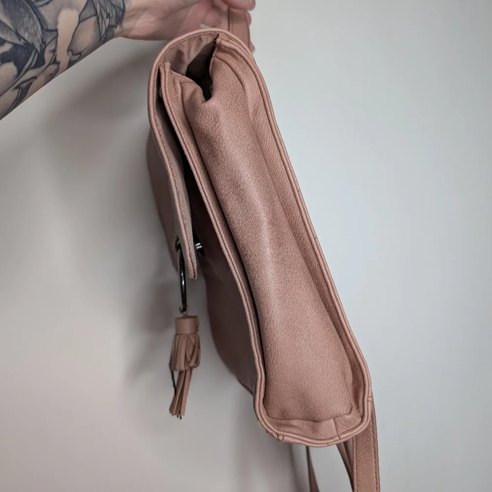 Universal Thread Women's Pink Blush Faux Leather Boho Mini Backpack with Tassle